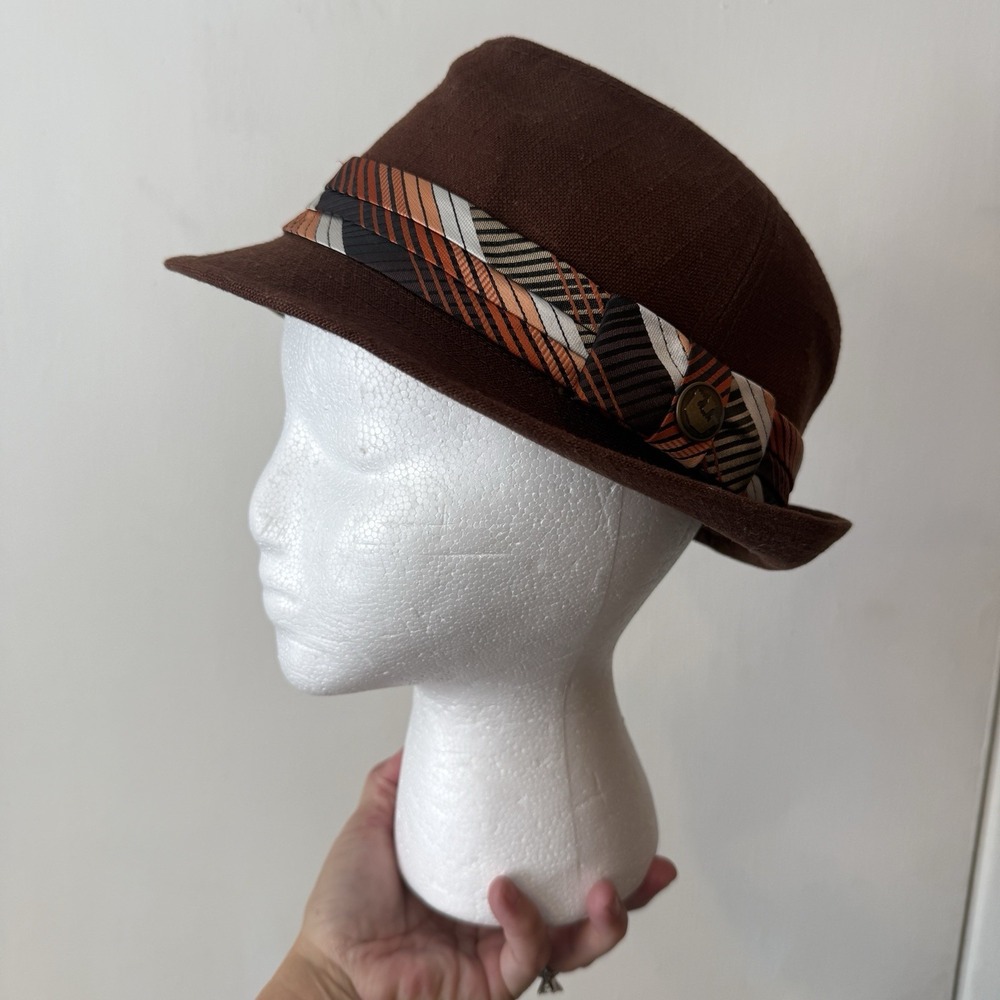 Goorin Bros Brown Felt Fedora Hat Large Multicolor Woven Band Trilby Men's